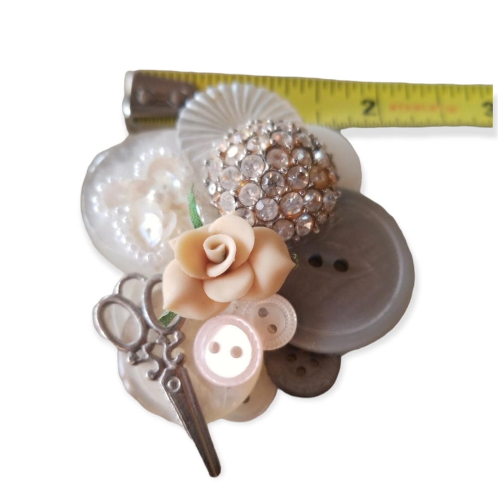 Vintage Hand Crafted Rhinestone Button Collage Brooch - Picture 6 of 7